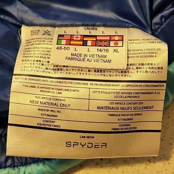 Spyder ThermaWeb Jacket Womens Large Aqua Puffer Performance Full Zip Storm Flap - Picture 6 of 12